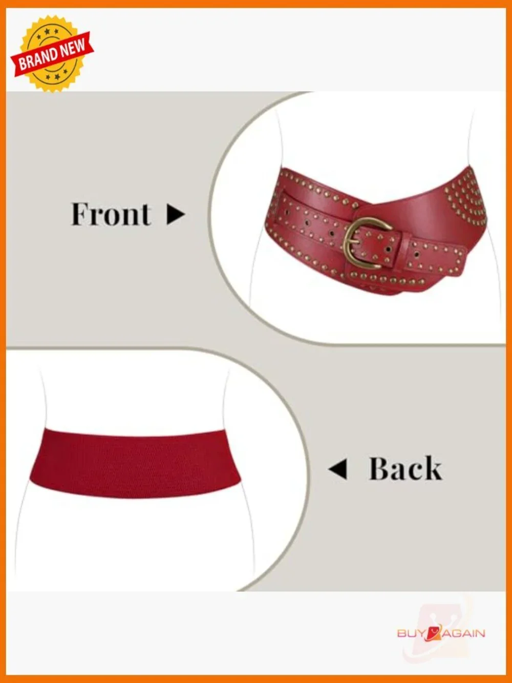 Vintage Wide Elastic Belt with Studs and Metal Buckle